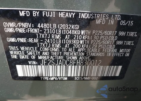 2015 Subaru Forester 2.5I Premium from USA, damaged, VIN JF2SJADC8FH830012
